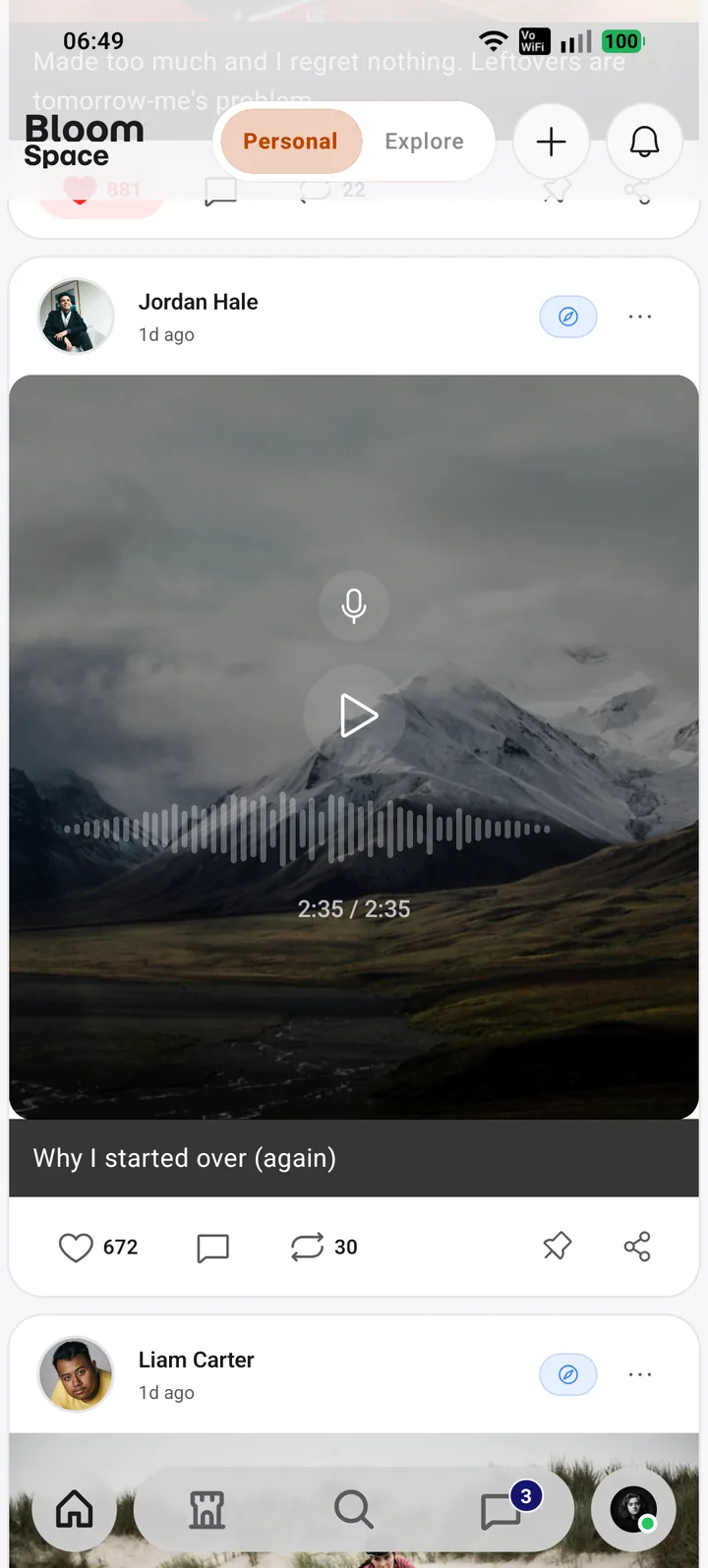 A screen from the Bloom Space app