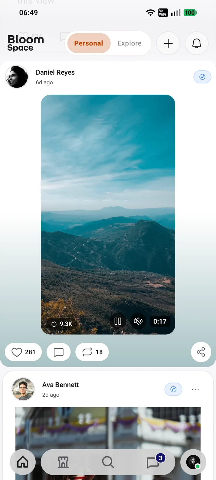 A screen from the Bloom Space app